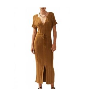 SANCIA Brown Knit Midi slit Dress Small